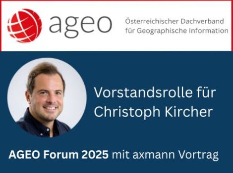Banner der Organisation ageo mit Logo oben; darunter ein Porträt eines Mannes und daneben der Text "Vorstandsrolle für eine Person". Am unteren Rand steht "AGEO Forum 2025 mit Vortrag".
