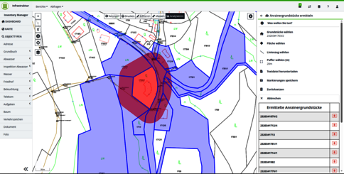 Anrainer Grundstücke ermitteln in rmDATA Inventory Manager